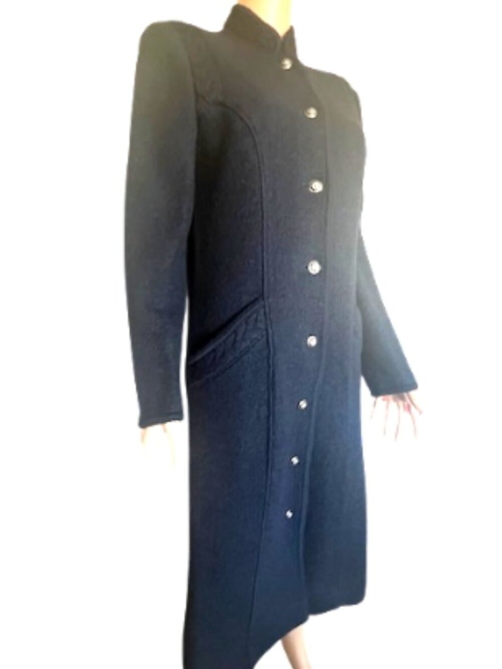 Brooks Brothers Navy All‑Wool Woman's Coat – Classic Tailored Long Coat Sz L - Picture 2 of 6
